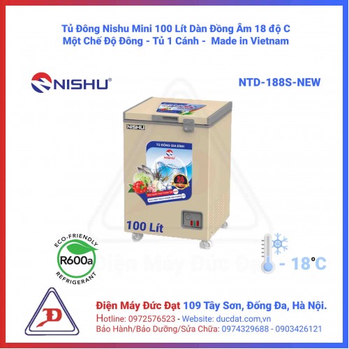 Tủ Đông Nishu 100 Lit Mini 1 Ngăn Dàn Đồng 100% NTD-188S-New Tủ Đông Nishu 100 Lit Mini 1 Ngăn Dàn Đồng 100% NTD-188S-New